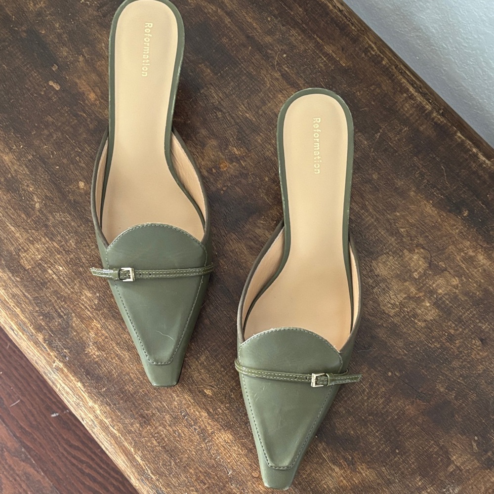 Reformation Sage Green Pointed Mules
